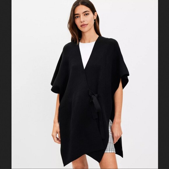 NWT LOFT SZ M/L Women's Tie Soft Ribbed Knit Wrap in Black - Picture 1 of 10